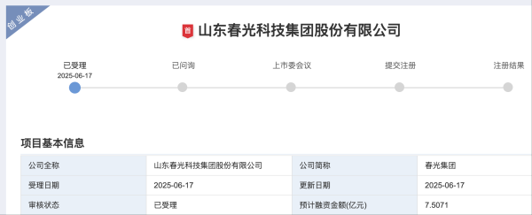 百事达配资 春光集团创业板IPO获受理 拟募资7.51亿元